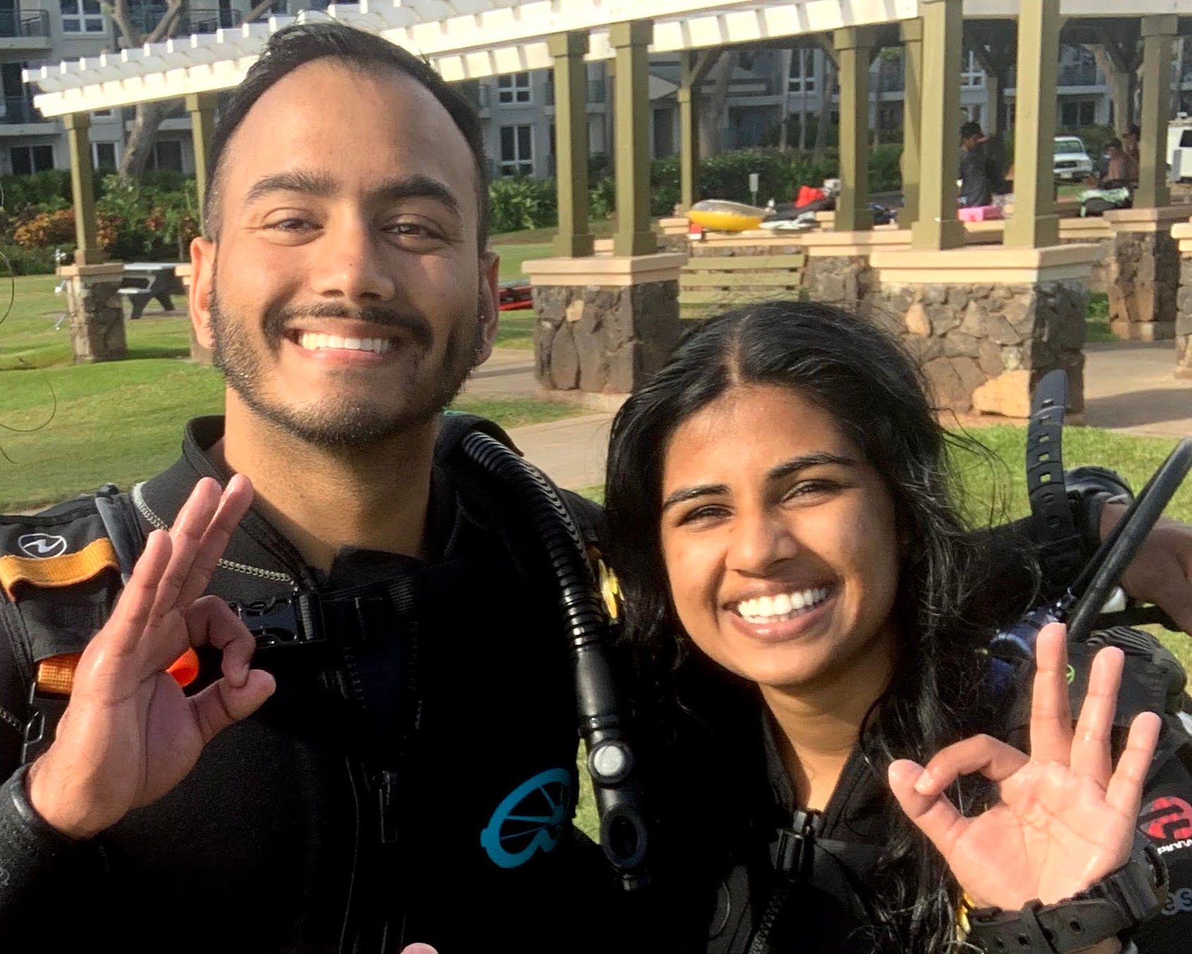 Rahul and Radhika after a scuba dive